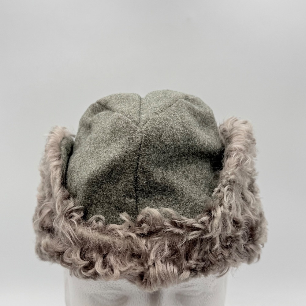 Peacock & Co Swedish Wool Sheepskin Trapper Hat Olive Green Winter Field Cap